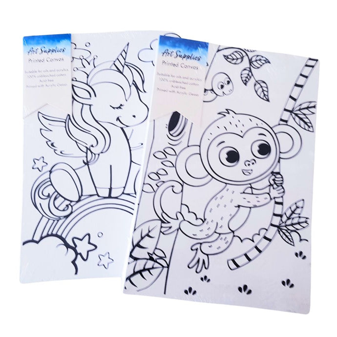 2-pack-colouring-on-Canvas-Unicorn-rainbow-and-monkey-kids-art-activity