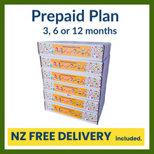 Load image into Gallery viewer, Stack of kids' craft boxes and Let's craft box prepaid plan with NZ free delivery.t