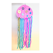 Load image into Gallery viewer, Jellyfish craft for kids made with buttons, yarn and glitter glue