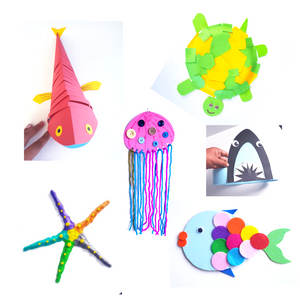 Ocean theme crafts for kids. Jellyfish, starfish, turtle, shark crafts for beginners 